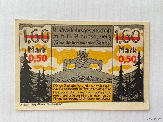 Нотгельд 1,60 марки с надпечаткой 50 пфеннигов. Брауншвейг. Веймарская республика - 04