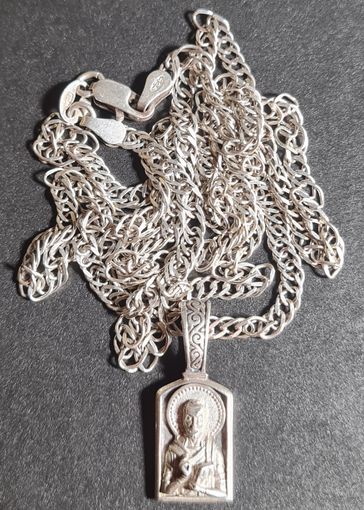 Шикарная цепочка с иконой серебро 925, лот#25, С РУБЛЯ! МНОГО ЛОТОВ С РУБЛЯ БЕЗ МЦ!