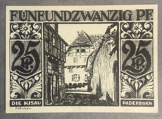 Нотгельд 25 пфеннигов 1921 год. Падерборн. Веймарская республика.
