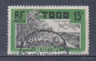 [927] Французские колонии. Того 1924. Плантация кокосовых пальм.15с. Гашеная марка.
