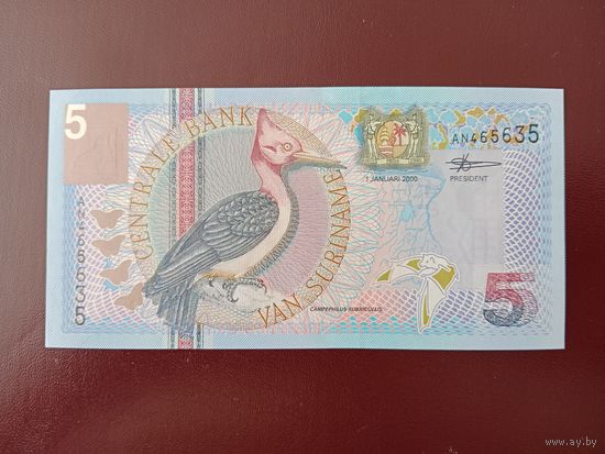 Суринам 5 гульденов 2000 UNC