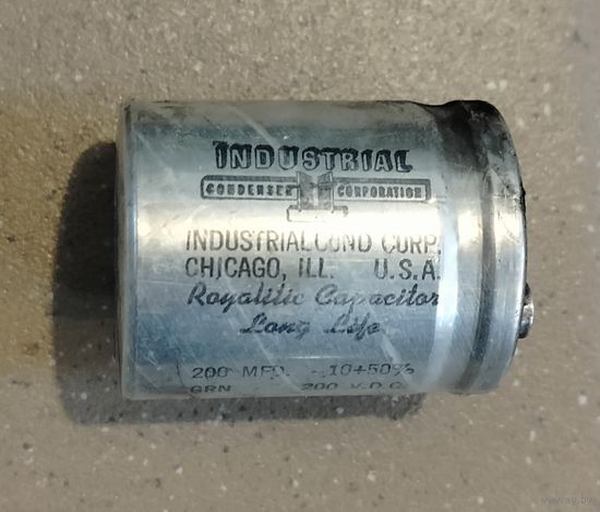 Электролитический конденсатор Industrial Condenser Corporation, США. 9mf 200mf 200v