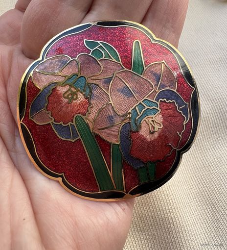 Брошь Цветы Нарциссы Клуазоне Англия 60-e