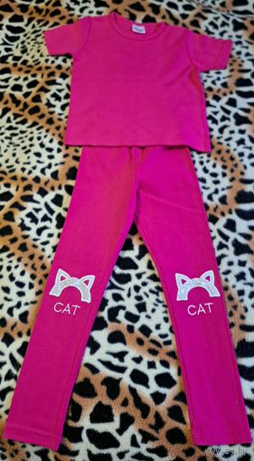 Легинсы малиновые б.у и кофта новая, р.110-116