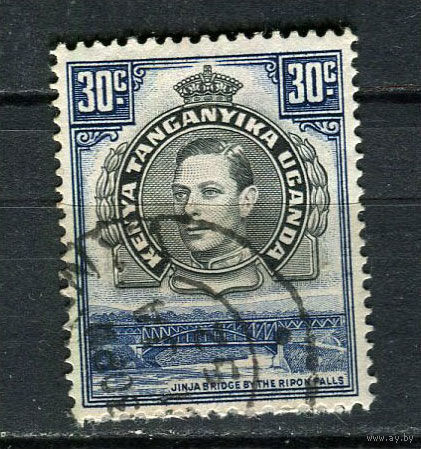 Британские колонии - Кения, Уганда, Таганьика - 1938/1954 - Король Георг VI и железнодорожный мост  30С - [Mi.62D] - 1 марка. Гашеная.  (Лот 18HB)-T4P48