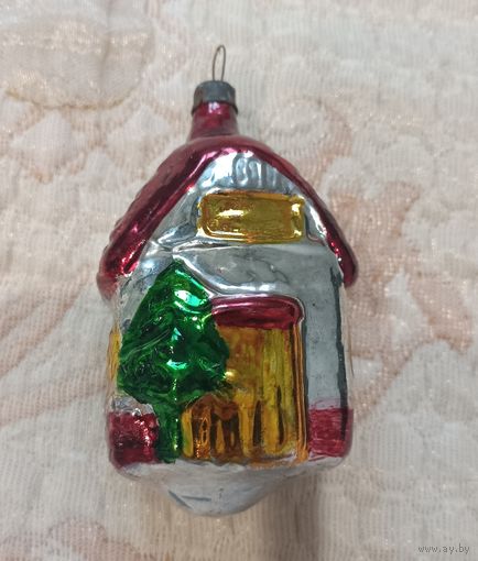 Елочные игрушки, стекло, димик в лесу, дом, игрушка ГДР. Тонкое стекло