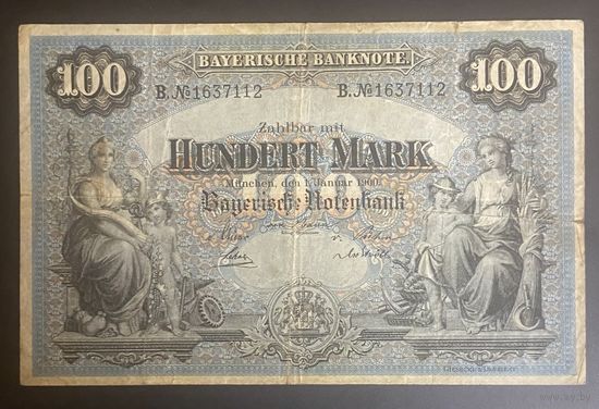 Банкнота 100 марок, 1900 год. Бавария, Мюнхен, Германская империя.
