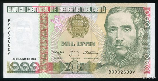 Перу 1000 инти 1988 г. P136b. Серия B. UNC