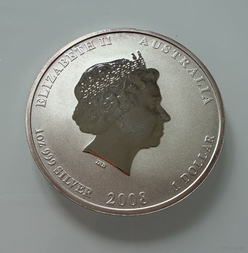 1 доллар 2008 г.   Елизавета 2.  ГОД МЫШИ.  СЕРЕБРО. 999 пробы   УНЦИЯ.