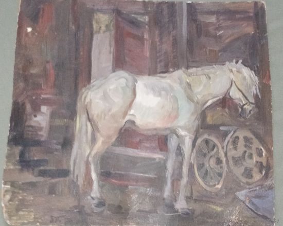 Картина лошадь авторская СССР масло дсп редкая 37 на 35 см пейзаж