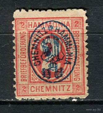 Германия - Хемниц - Местные марки - 1887 - Надпечатка (синяя) Герб на 2Pf - (перевернутая надпечатка) - [Mi.12ab] - 1 марка. Чистая без клея.  (Лот 104CS)