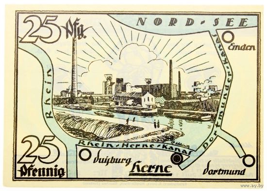 РАСПРОДАЖА!!! - ГЕРМАНИЯ ХЕРНЕ (Северный РЕЙН-ВЕСТФАЛИЯ) 25 пфеннигов 1921 год - UNC!