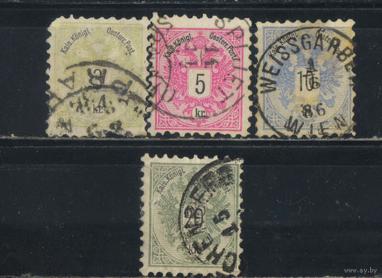 Австро-Венгрия Имп 1883 Герб Номинал Стандарт пер 9,5 гаш Прага Сплит Вайсгарбен-Вена Св Шенберг-Вена #45А-48А