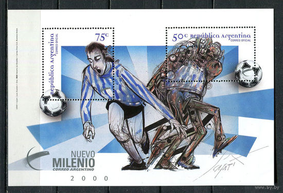 Аргентина - 1999 - Миллениум. Футбол. Искусство - [Mi. bl. 67] - 1 блок. MNH.  (Лот 71HE)-T41P6