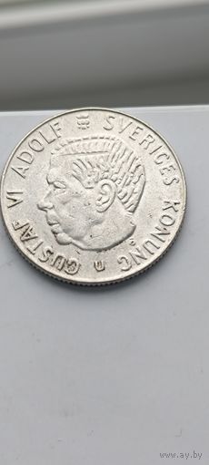1 крона 1968 года. Швеция. Серебро 400. Монета не чищена. 45059