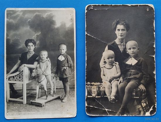 2 фото женщины с детьми. Игрушечная лошадка. 1931 г. 8х13 см. Цена за оба.
