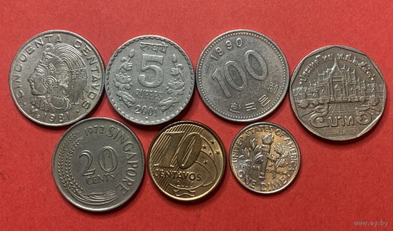 Весь мир без Европы, 7 разных монет из 7 стран - 5