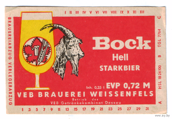 Этикетка пива Bock Германия П812