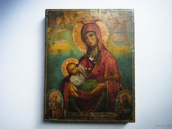 Старинная. Рукописная икона " МАТЕРЬ БОЖЬЯ МЛЕКОПИТАТЕЛЬНИЦА". Редкий сюжет!!! Кипарис 18см.х14см.