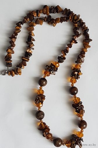 Бусы колье, натуральные камни, камни-шары, камни-гроздья, бусины. Длина 68 см. 70-х годов.