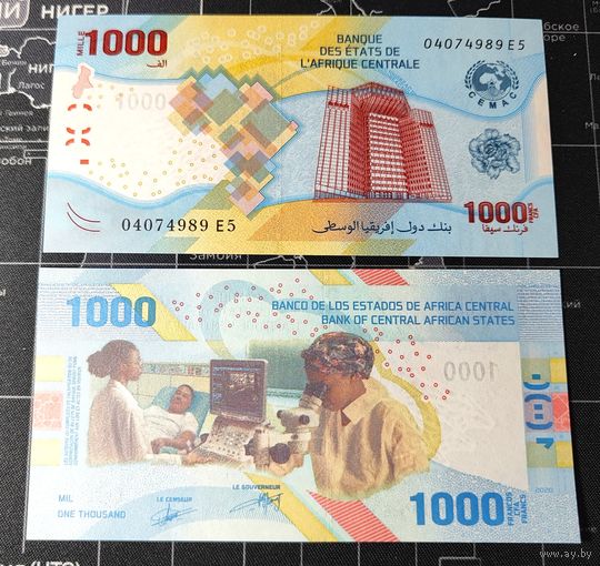 Центрально-Африканские штаты (CFA), 1000 франков 2020 г, P-W701(2) (центробанк в Камеруне, здравоохранение), UNC