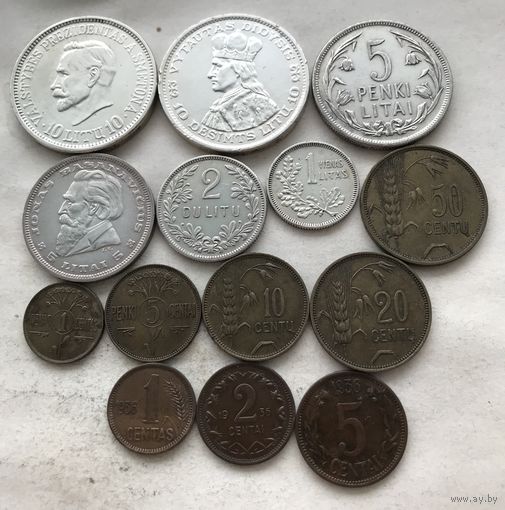 Межвоенная Литва - полная коллекция монет 1925-1938 с редкими 1 центом 1925 и 10 литами 1938 Сметона!