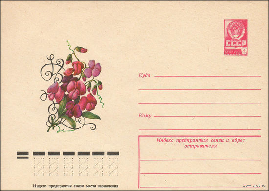 Художественный маркированный конверт СССР N 12533 (20.12.1977) Душистый горошек