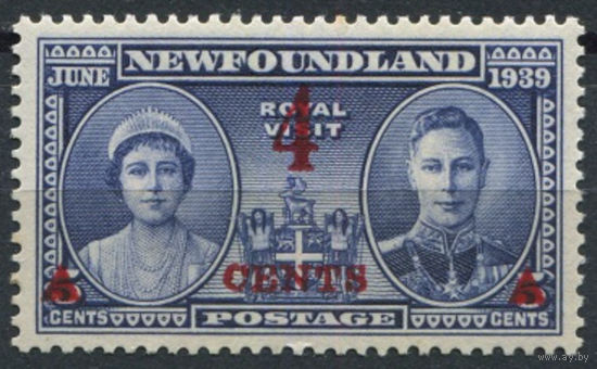 1939 Ньюфаундленд ** Королевский визит, надпечатка, марка из серии (SG 274), Британские колонии