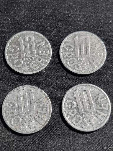 Австрия 10 грошей 1989,1993,1974,1997