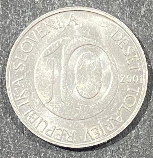 Монета 10 толаров 2001 год. Словения