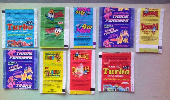Обёртки (фантики) от жвачек (Turbo, Donald Duck, Zipir, Donald, OtoMoto Kavun, Transformers трансформеры).