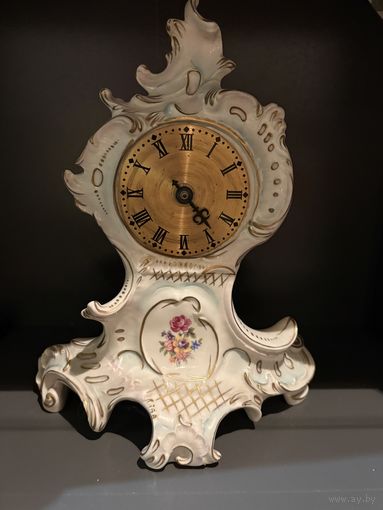 Часы настольные Каминные фарфор Sitzendorf Германия винтаж 30 см Редкость