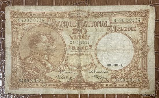 Банкнота Бельгия 20 франков 1941 год, Король Альберт I и Королева Елизавета