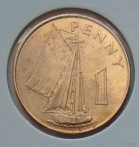 Гамбия 1 пенни 1966 г. Корабль. Парусник. В холдере