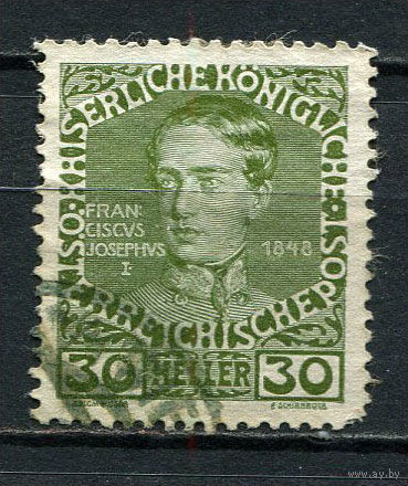Австро-Венгрия - 1908 - Император Франц Иосиф I в 1848 году - 30H - [Mi.148x] - 1 марка. Гашеная.  (Лот 28EM)-T7P4