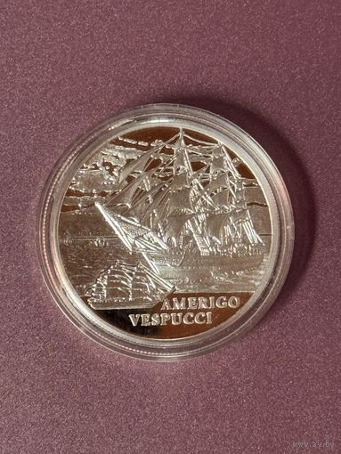 Америго Веспуччи. (Amerigo Vespucci). 20 руб. Серебро.  Парусные корабли. 2010 год.