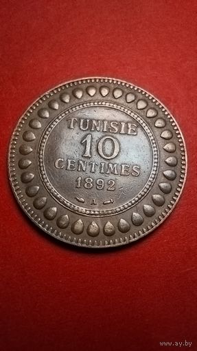 10 сантимов 1892 Тунис. Медь. Шикарное состояние. (14) Очень красивые.