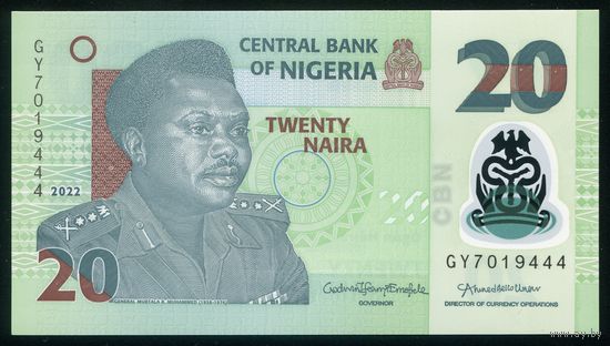 Нигерия 20 найра 2022 г. P34s. Серия GY. Полимер. UNC