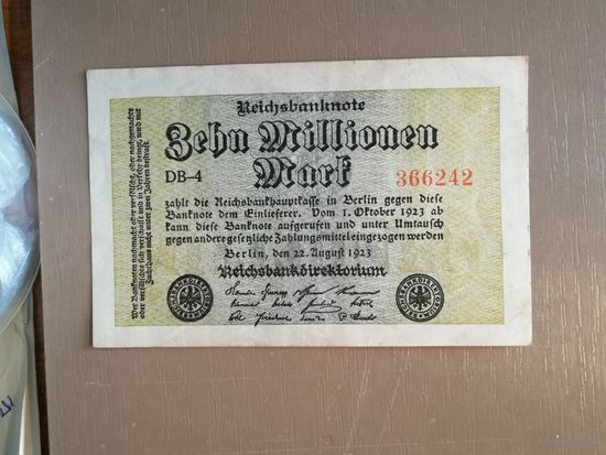 Германия, 10 миллионов марок, 1923 год, Ro.105a (DEU-118) 22.8.23г. в/з Hakenstern #6