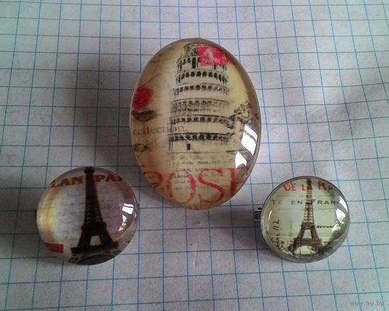 Стеклянная брошь "Париж", "Пиза".