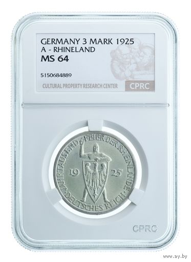 Германия. 3 марки 1925 А слаб CPRC MS64