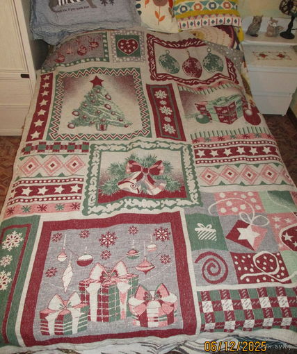 Новогодний плед. Лен.Хлопок