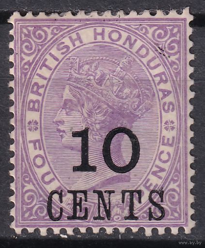 53.BrKCI. Великобритания. Колонии. Британский Гондурас. Стандарт. Виктория. Надпечатка нового номинала. 1888 г. 10C. Mi.#23.