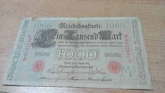 1000 марок 1910 года Германии 8632891 красный номер и печать