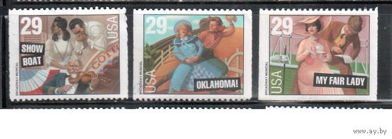 США-1993, (Мих.2386-2389) , * (без клея), Культура, Мюзиклы , 3 марки
