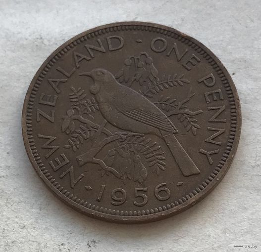 Новая Зеландия 1 пенни 1956 (с ремнем на плече) Новозеландский туи Елизавета II