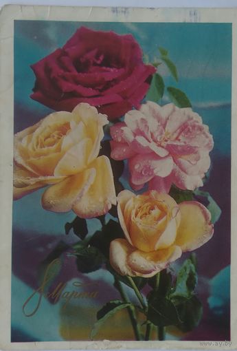 Открытка ,,розы,, 1971 г. подписана