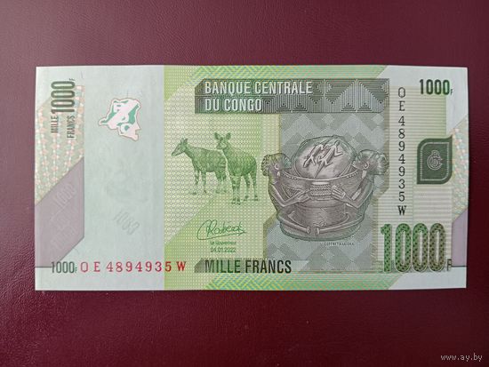 Конго 1000 франков 2022 UNC