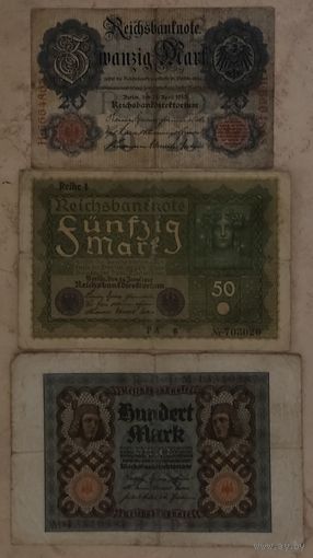 Набор банкнот Германии 1910-1920 - 3 шт.