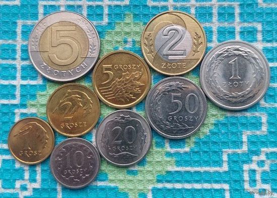 Польша набор монет 1, 2, 5, 10, 20, 50 грошей; 1, 2, 5 злотых, UNC. Новый тип. Предложи свою цену или обмен!